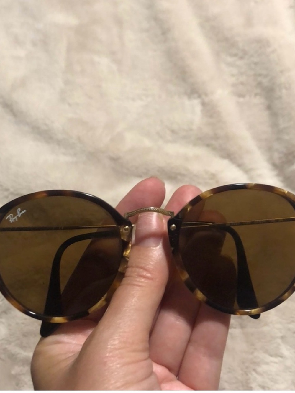 Ray-Ban Tortoise Frame Sunglasses with Brown Lenses and Gold Bridge